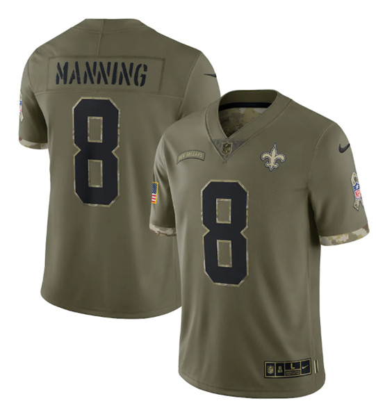 Men's New Orleans Saints #8 Archie Manning 2022 Olive Salute To Service Limited Stitched Jersey